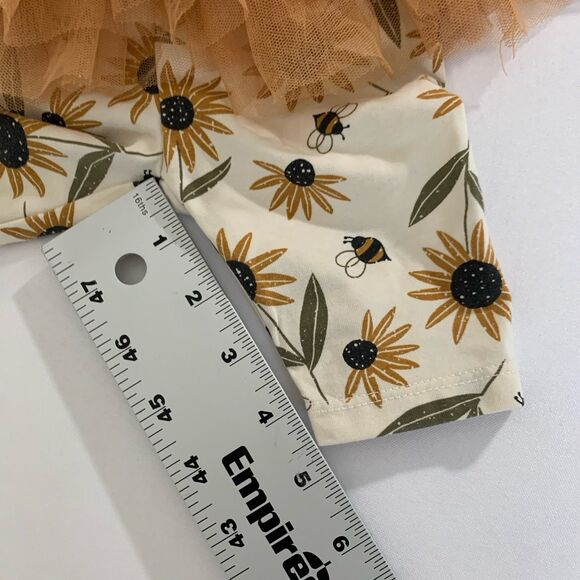 PL Baby Tutu Skirted Leggings 6M Ivory Bees Flowers Tan Tulle Pull On Stretch - Picture 6 of 6